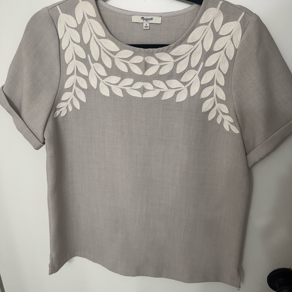 Madewell Gray Embroidered Top